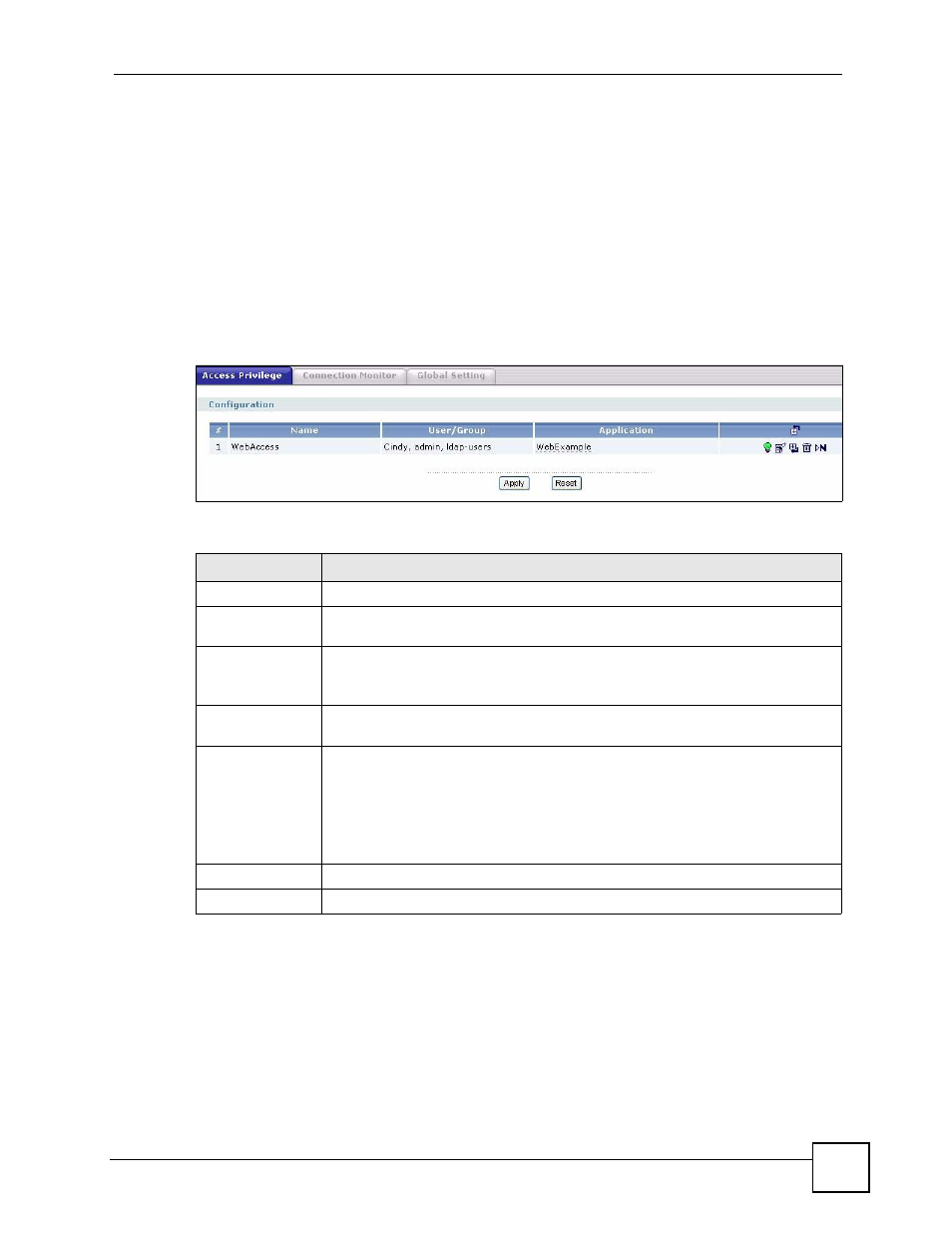 2 the ssl access privilege screen, 1 the ssl access policy add/edit screen, Figure 269 vpn > ssl vpn > access privilege | Table 126 vpn > ssl vpn > access privilege | ZyXEL Communications 200 Series User Manual | Page 387 / 902