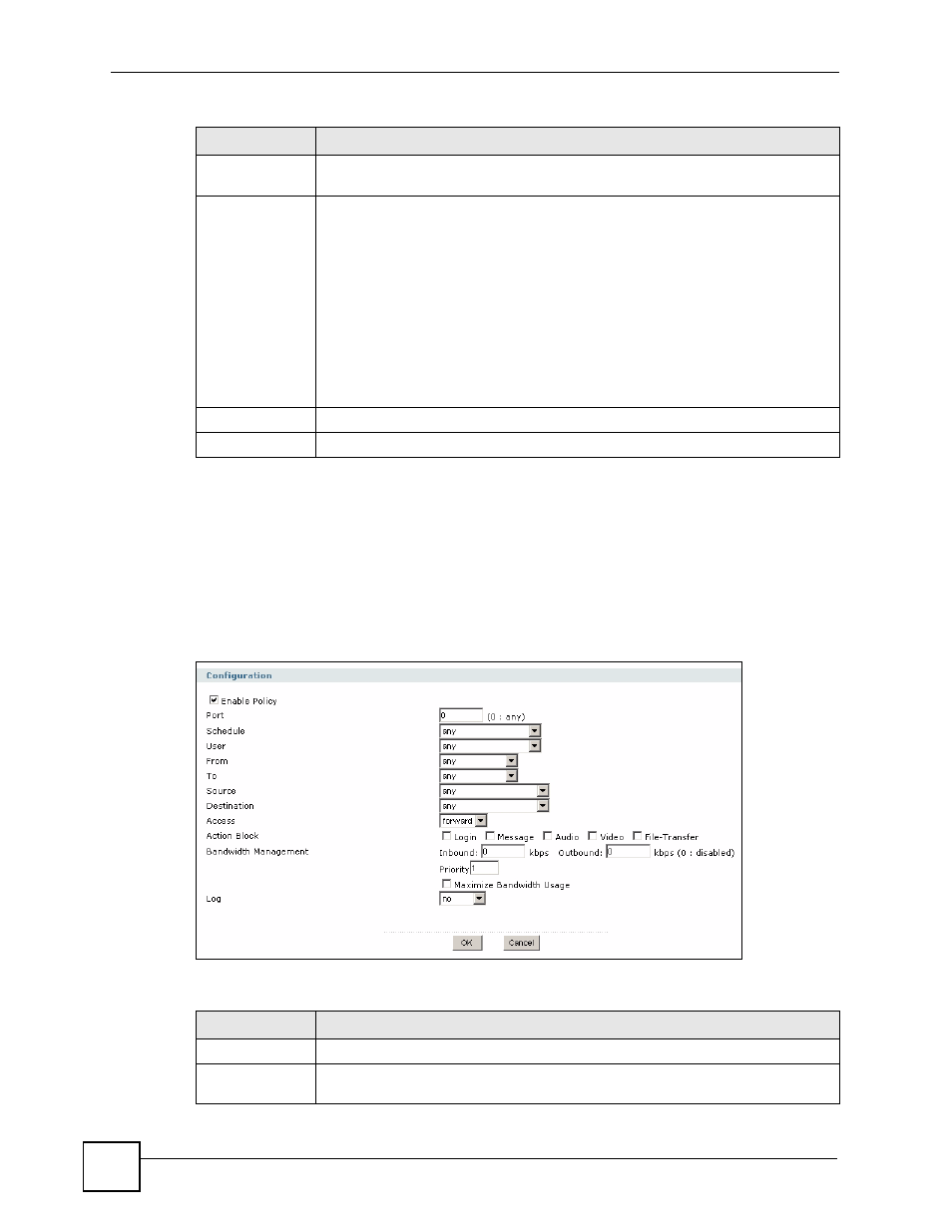2 the application patrol policy edit screen, Figure 365 application policy edit, Table 140 application policy edit | ZyXEL Communications 200 Series User Manual | Page 456 / 902