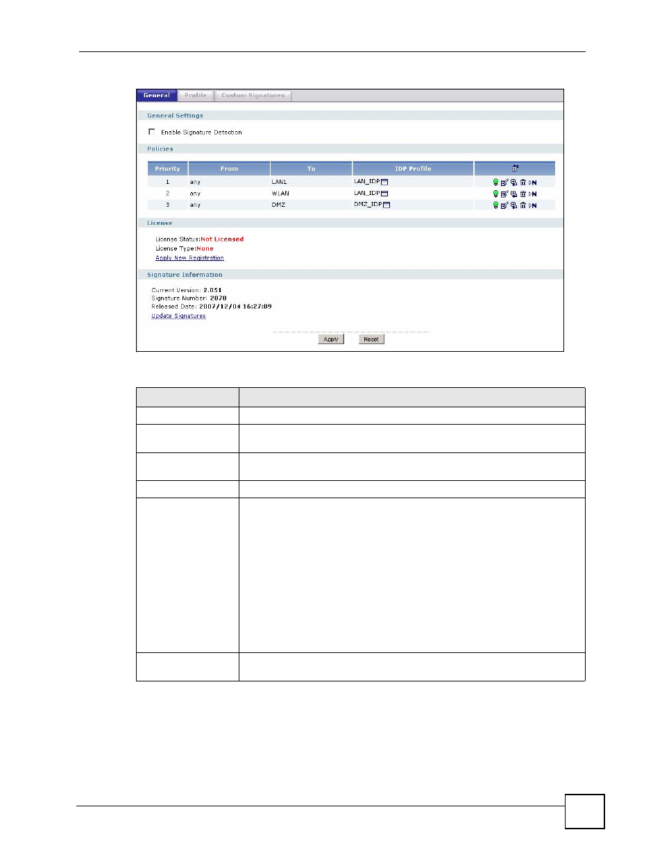 Figure 378 anti-x > idp > general, Table 152 anti-x > idp > general | ZyXEL Communications 200 Series User Manual | Page 485 / 902