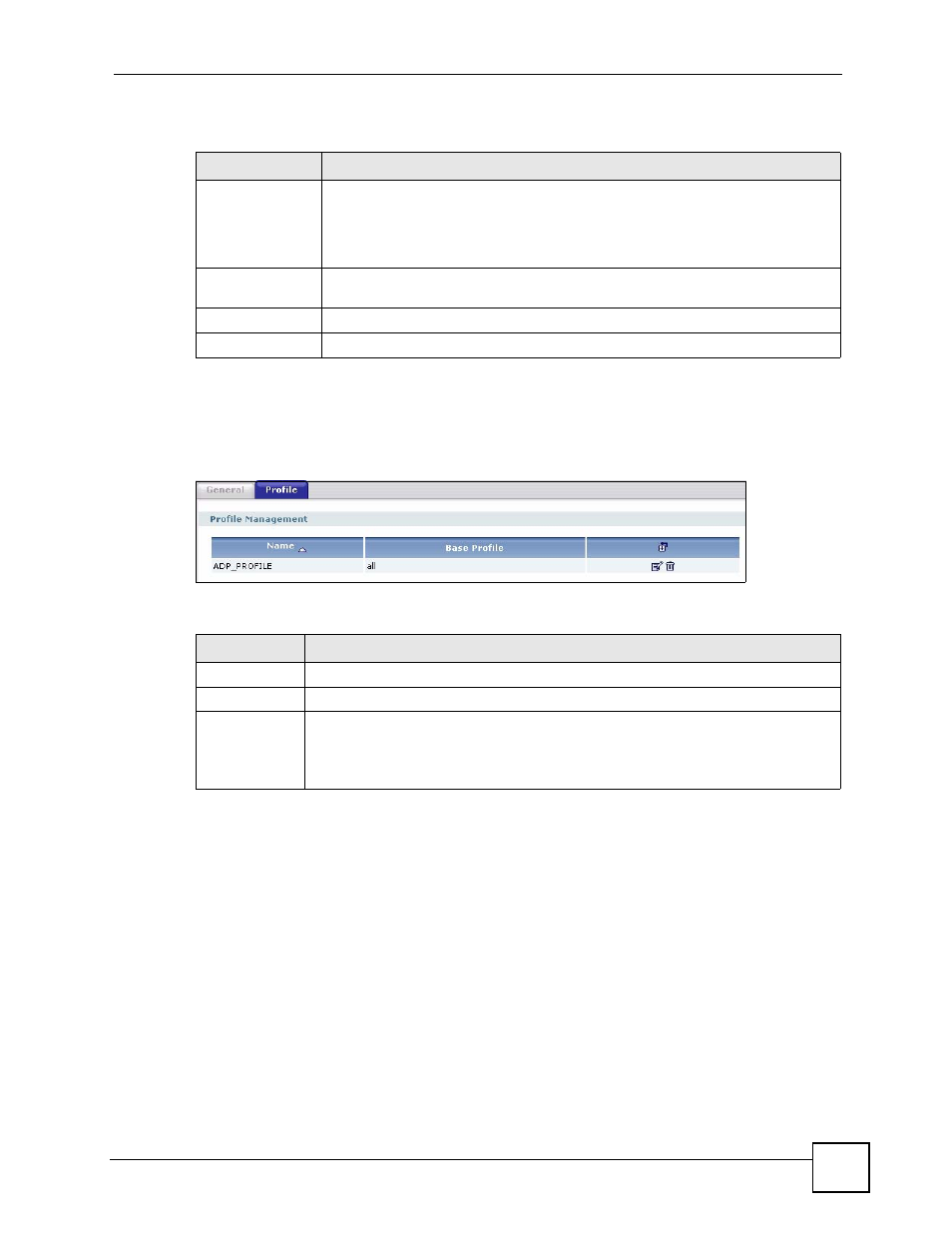 2 configuring the adp profile summary screen, 3 creating new adp profiles, Figure 399 anti-x > adp > profile | Table 166 base profiles, Table 167 anti-x > adp > profile, For details on adp base profiles | ZyXEL Communications 200 Series User Manual | Page 517 / 902