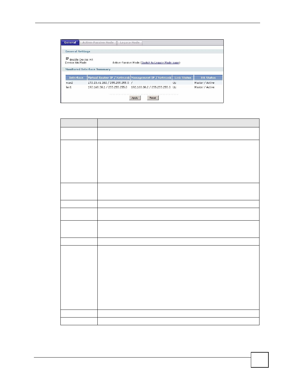 Figure 431 device ha > general, Table 185 device ha > general | ZyXEL Communications 200 Series User Manual | Page 577 / 902