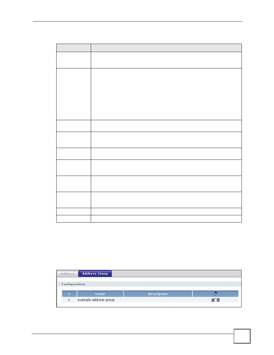 3 address group summary screen, Figure 452 object > address > address group, Table 201 object > address > address > edit | ZyXEL Communications 200 Series User Manual | Page 609 / 902
