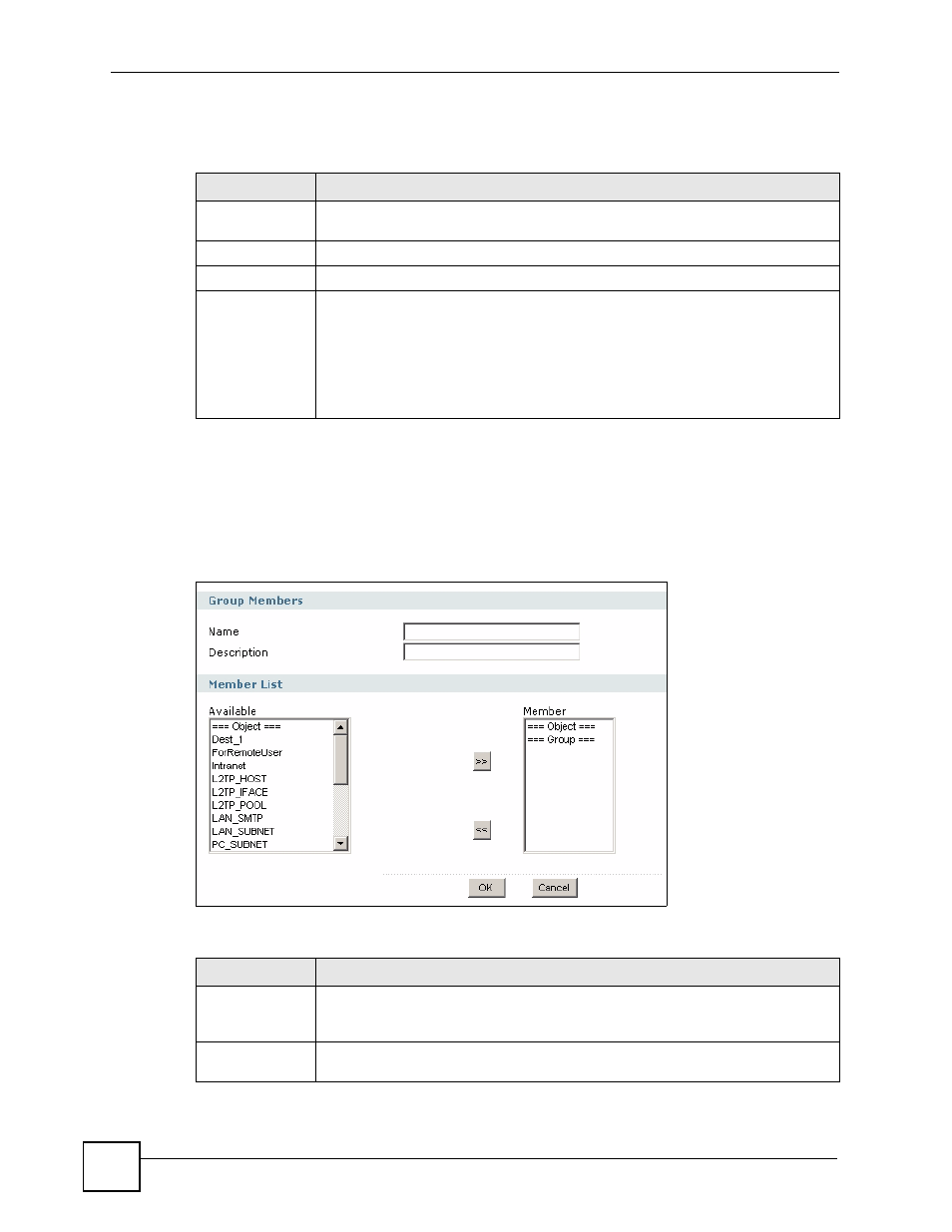 1 address group add/edit screen, Figure 453 object > address > address group > add, Table 202 object > address > address group | Table 203 object > address > address group > add | ZyXEL Communications 200 Series User Manual | Page 610 / 902
