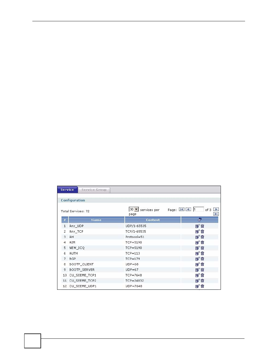2 the service summary screen, Figure 454 object > service > service | ZyXEL Communications 200 Series User Manual | Page 614 / 902