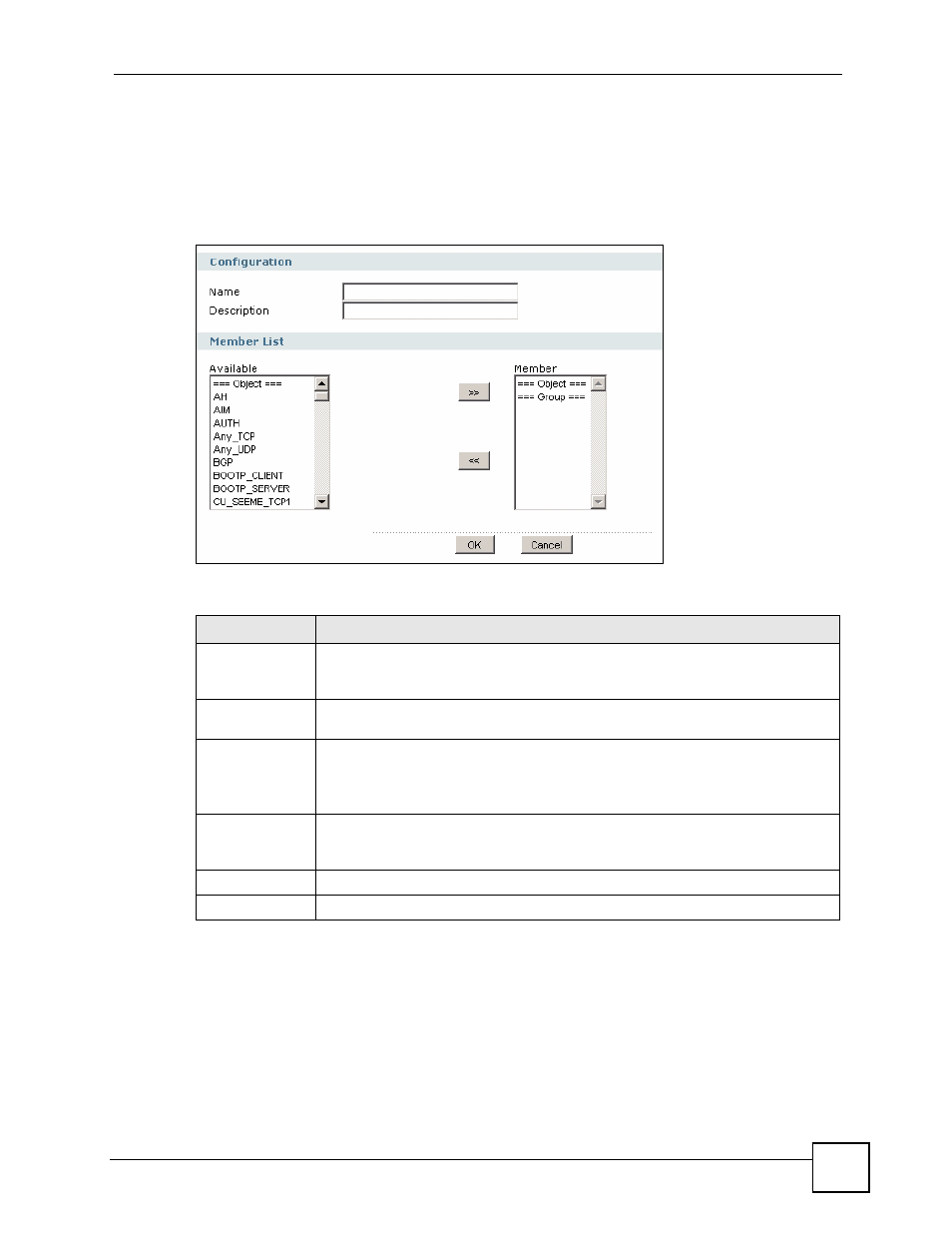 1 the service group add/edit screen, Figure 457 object > service > service group > edit, Table 207 object > service > service group > edit | ZyXEL Communications 200 Series User Manual | Page 617 / 902