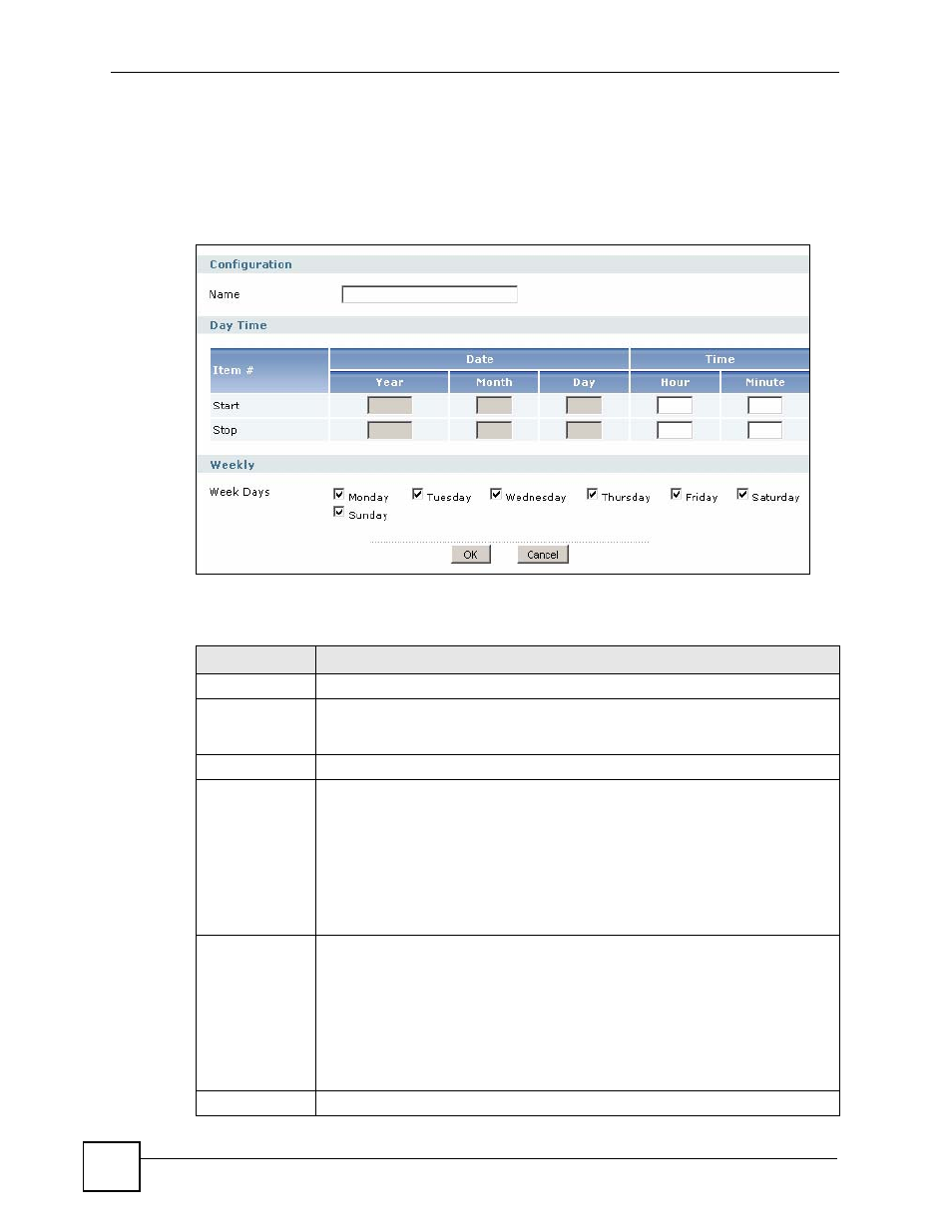 2 the recurring schedule add/edit screen, Figure 460 object > schedule > edit (recurring), Table 210 object > schedule > edit (recurring) | ZyXEL Communications 200 Series User Manual | Page 622 / 902