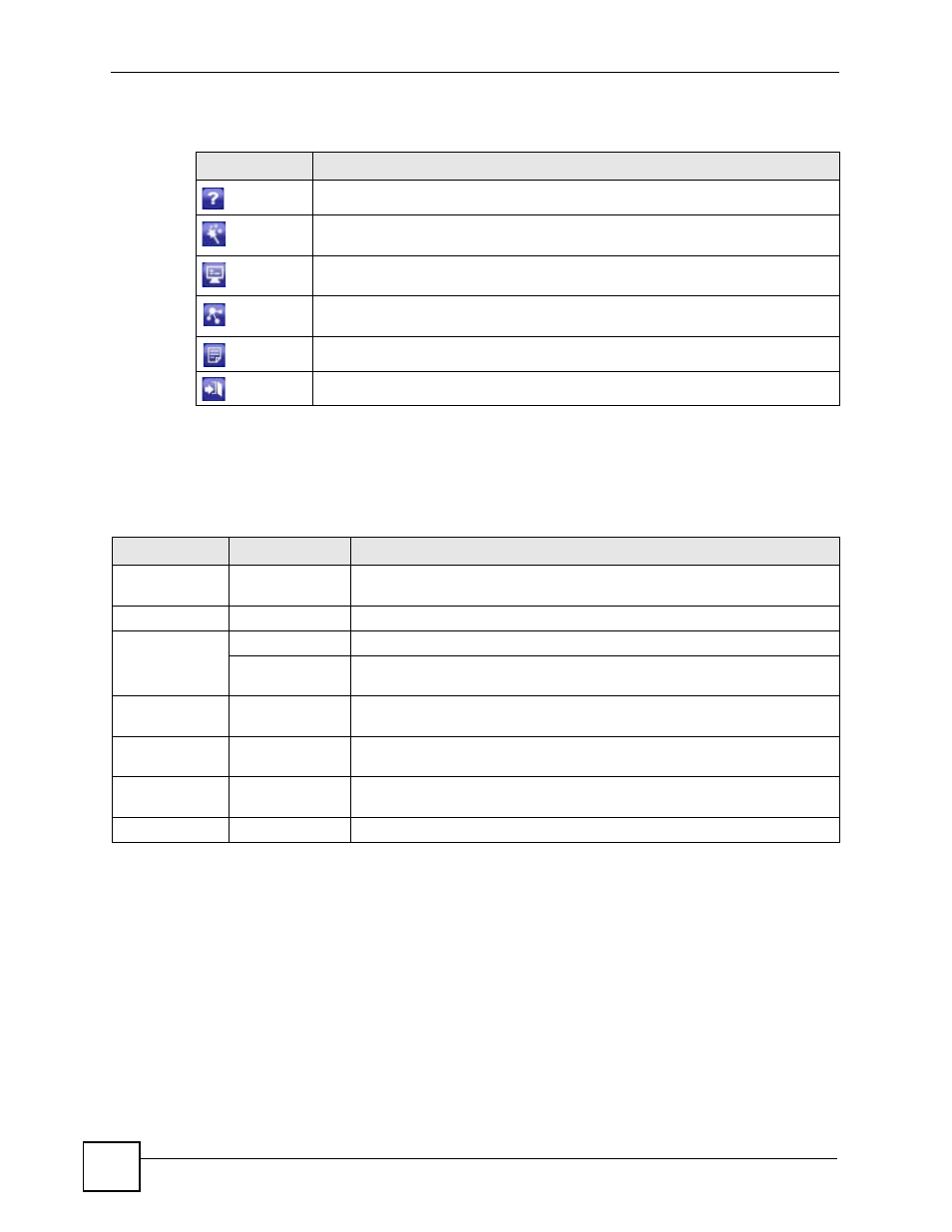 2 navigation panel, Table 5 title bar: web configurator icons, Table 6 navigation panel summary | ZyXEL Communications 200 Series User Manual | Page 68 / 902