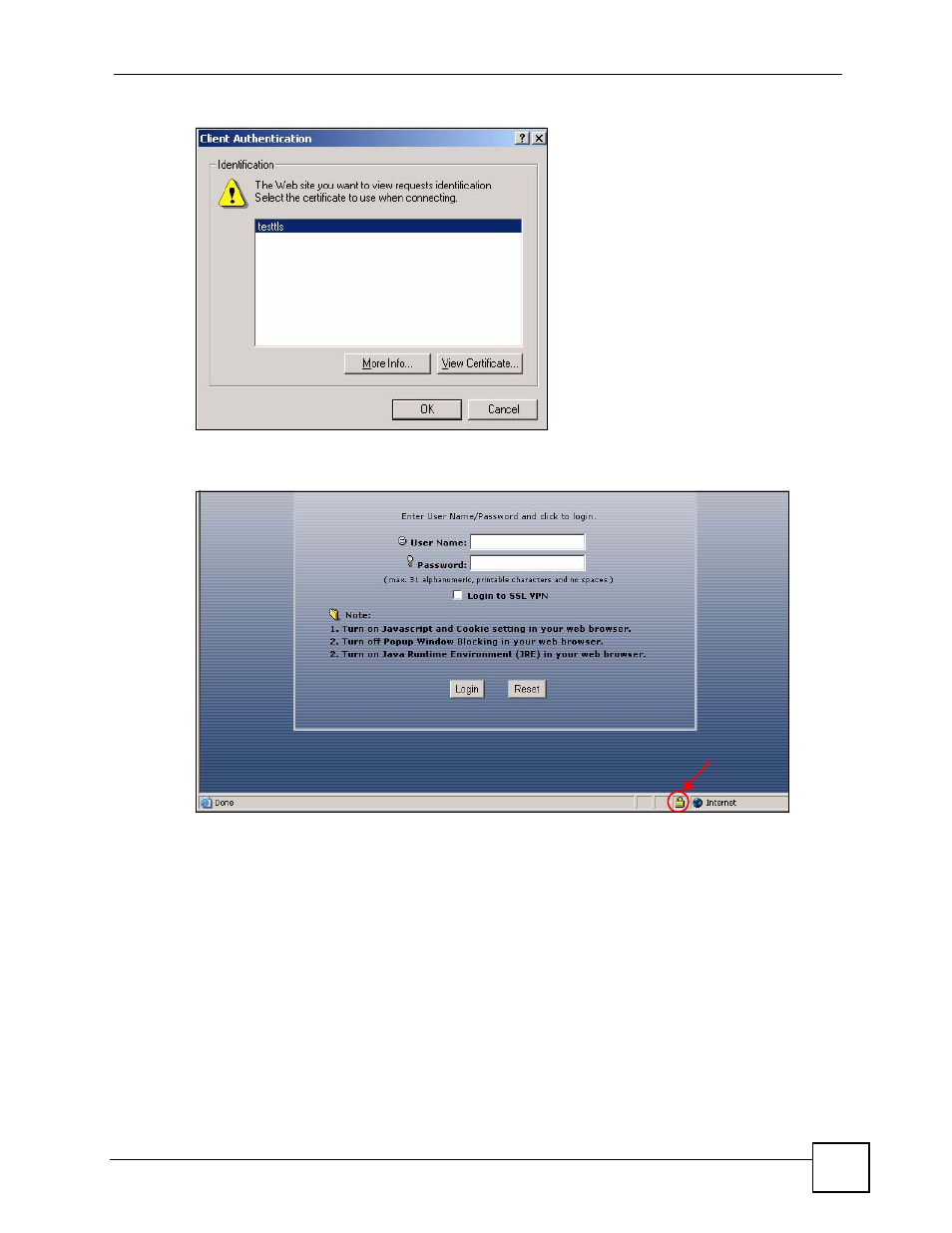 7 ssh, Figure 512 ssl client authentication, Figure 513 secure web configurator login screen | ZyXEL Communications 200 Series User Manual | Page 689 / 902