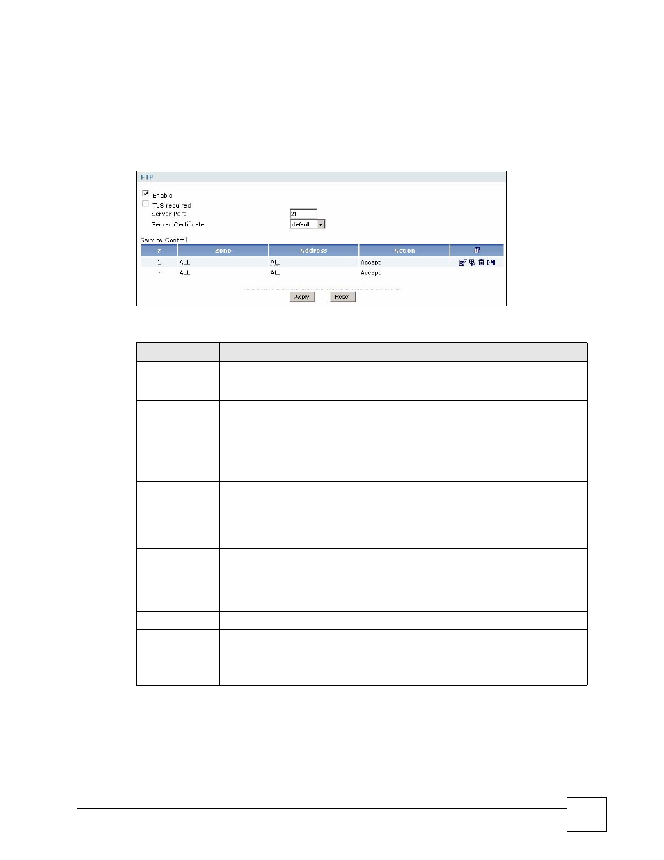 1 configuring ftp, Figure 521 system > ftp, Table 242 system > ftp | To specify from | ZyXEL Communications 200 Series User Manual | Page 695 / 902