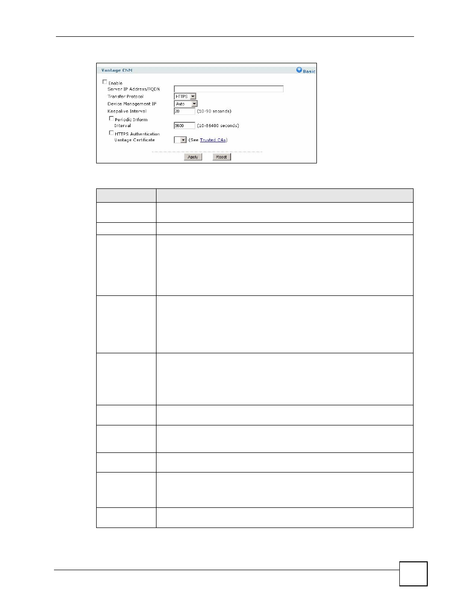 Figure 525 system > vantage cnm, Table 246 system > vantage cnm | ZyXEL Communications 200 Series User Manual | Page 701 / 902