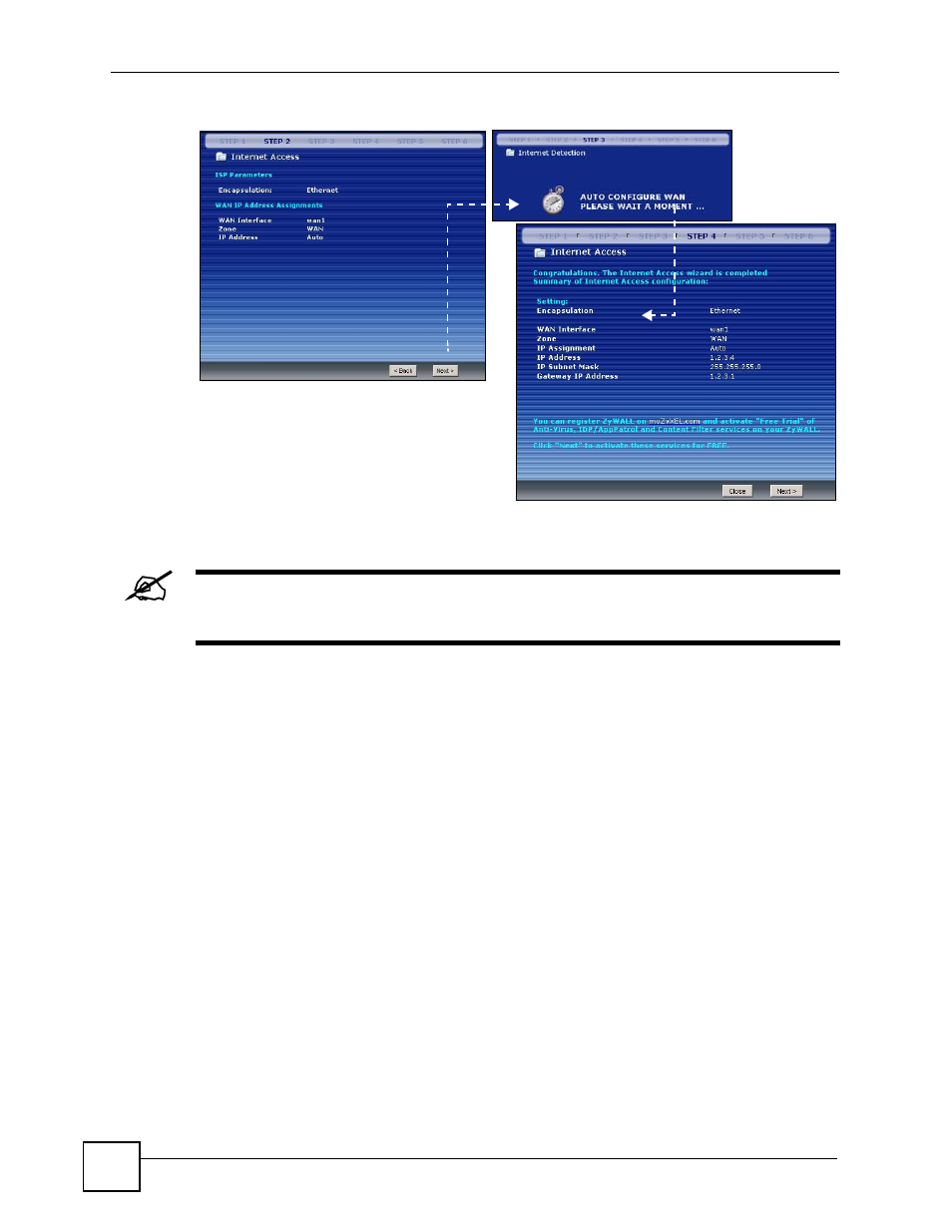 2 ethernet: static ip address assignment, Figure 18 ethernet encapsulation: auto: finish | ZyXEL Communications 200 Series User Manual | Page 78 / 902