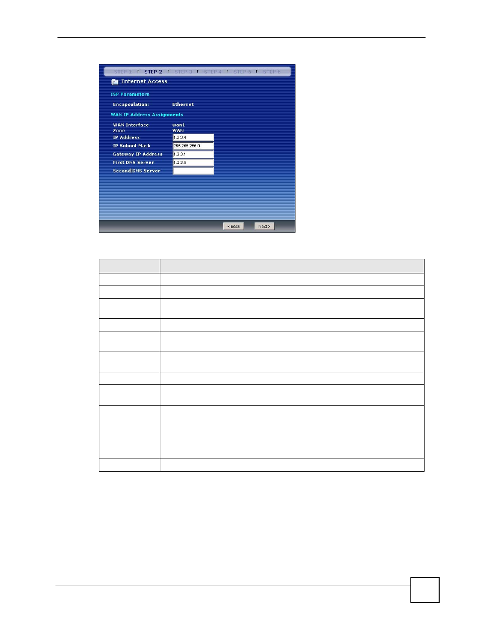 3 step 2 internet access ethernet, Figure 19 ethernet encapsulation: static, Table 8 ethernet encapsulation: static | ZyXEL Communications 200 Series User Manual | Page 79 / 902