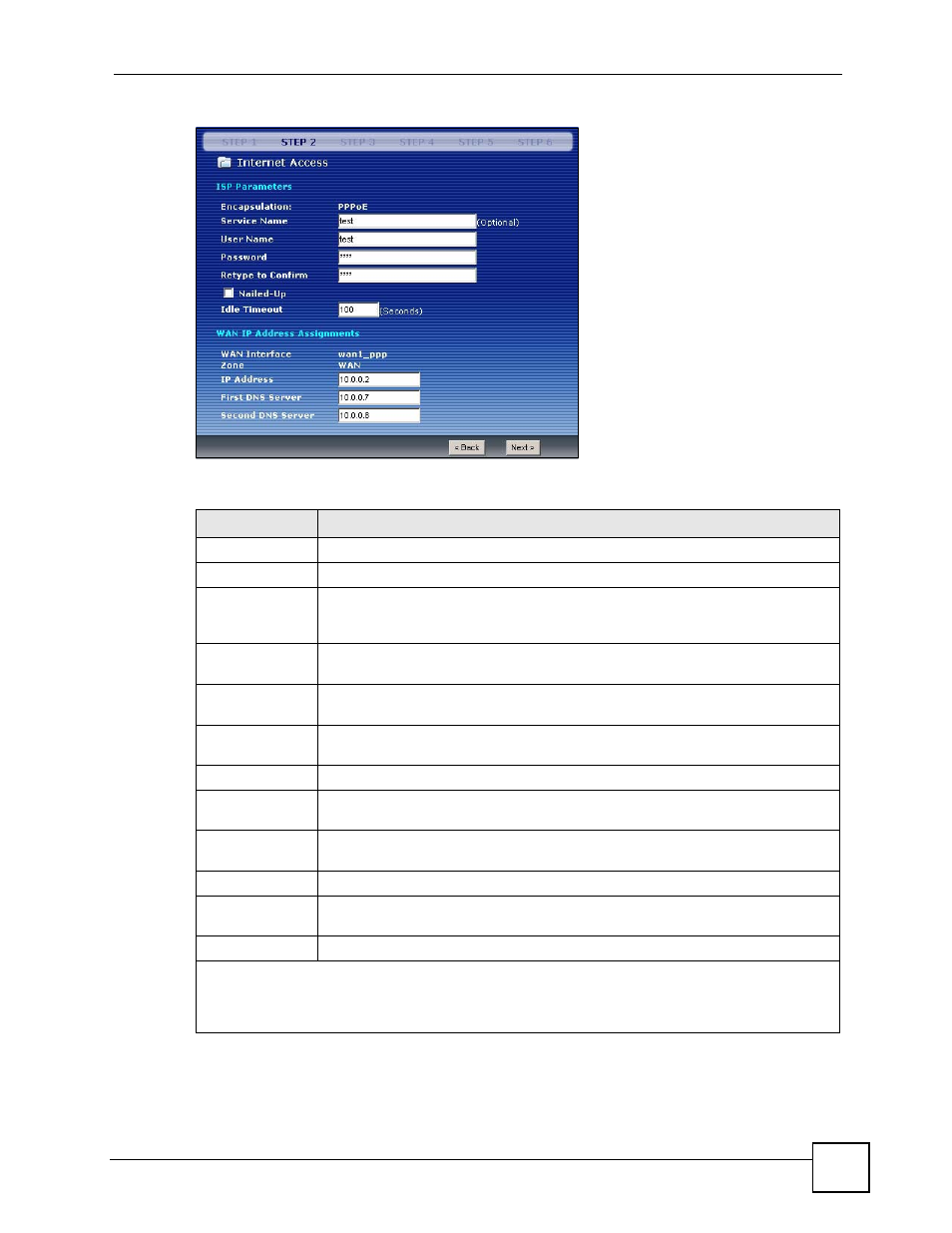 Figure 23 pppoe encapsulation: static, Table 10 pppoe encapsulation: static | ZyXEL Communications 200 Series User Manual | Page 83 / 902