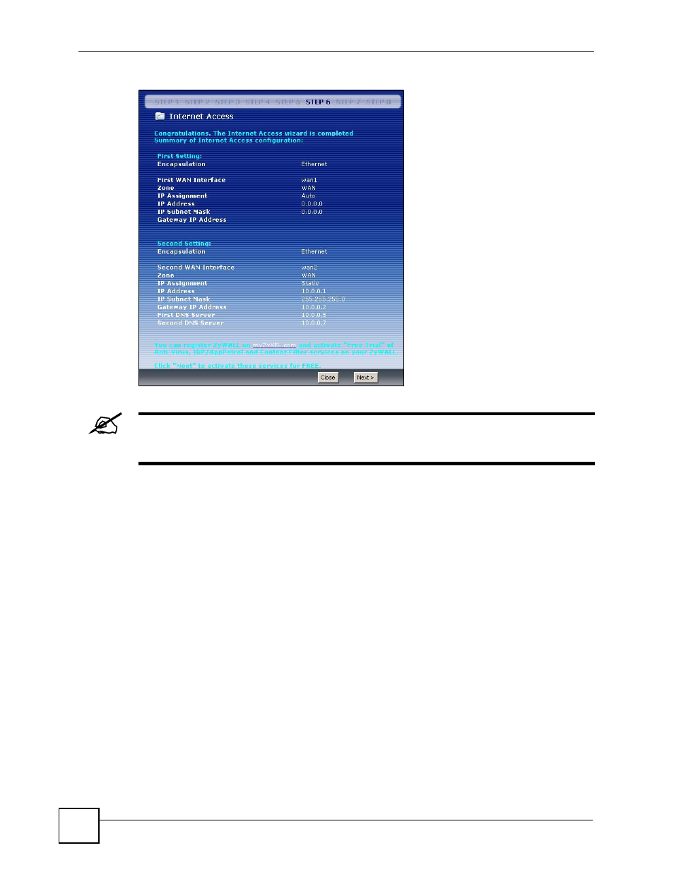 1 internet access wizard setup complete, 6 vpn setup, Figure 33 internet access: finish | ZyXEL Communications 200 Series User Manual | Page 94 / 902