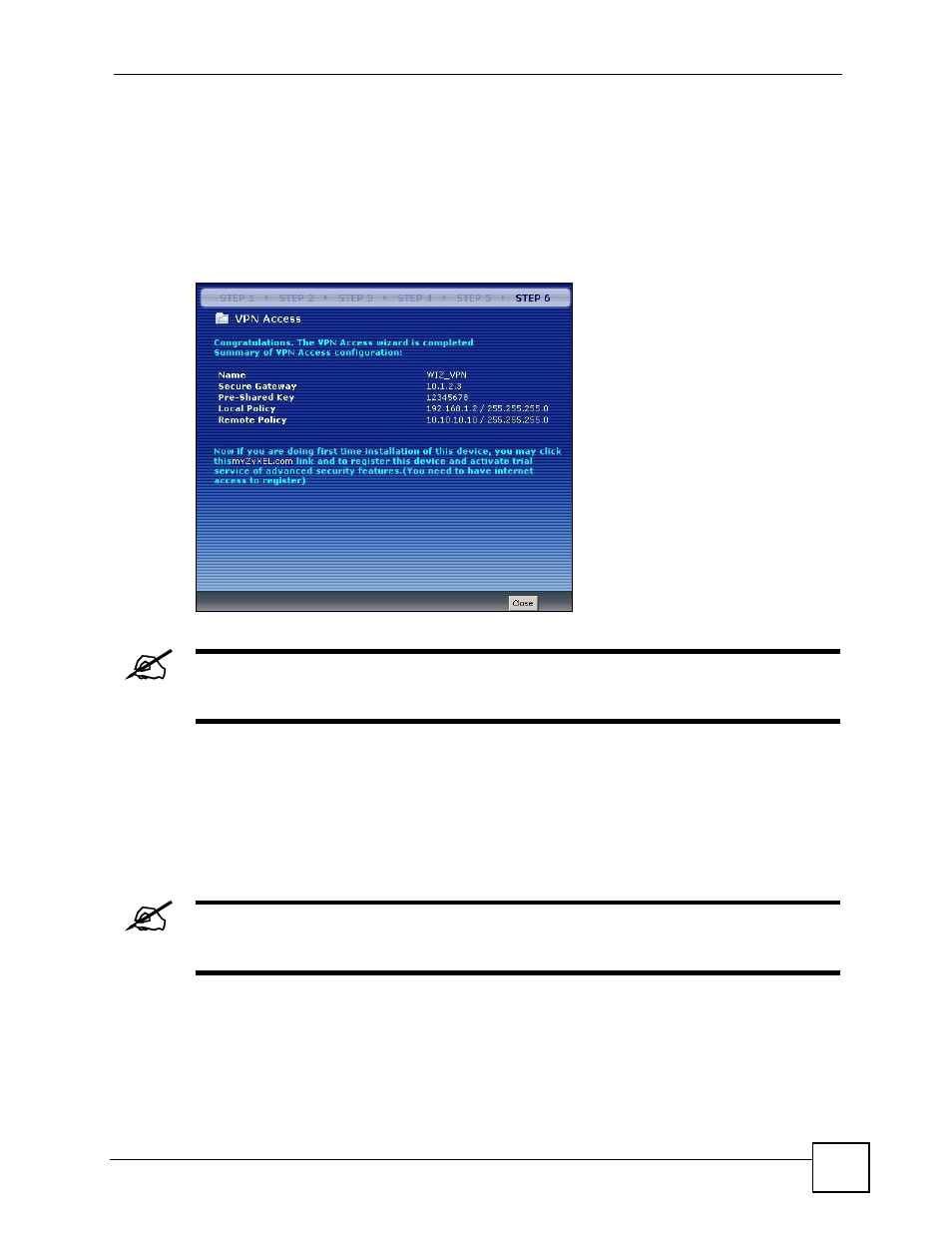 3 vpn express wizard - finish, Figure 38 vpn express wizard: step 6 | ZyXEL Communications 200 Series User Manual | Page 99 / 902