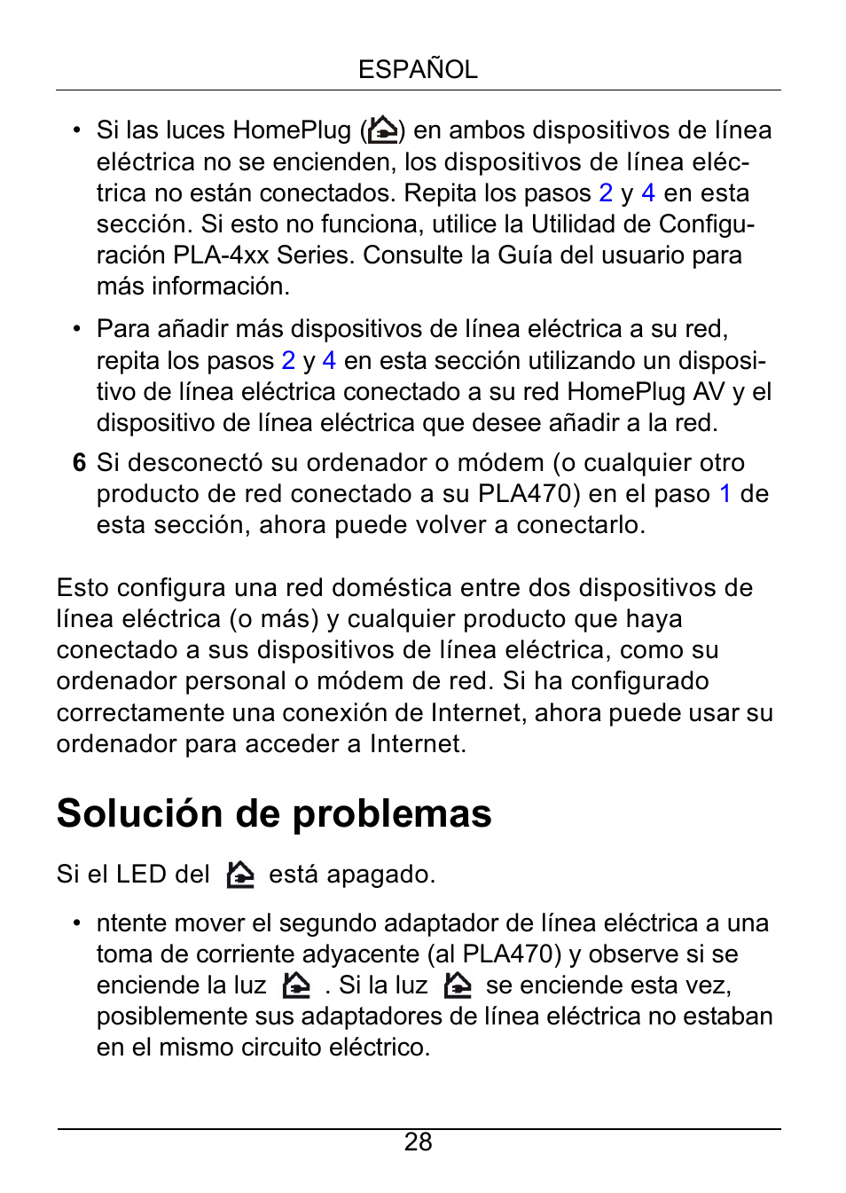 Solución de problemas | ZyXEL Communications PLA470 Series User Manual | Page 28 / 58