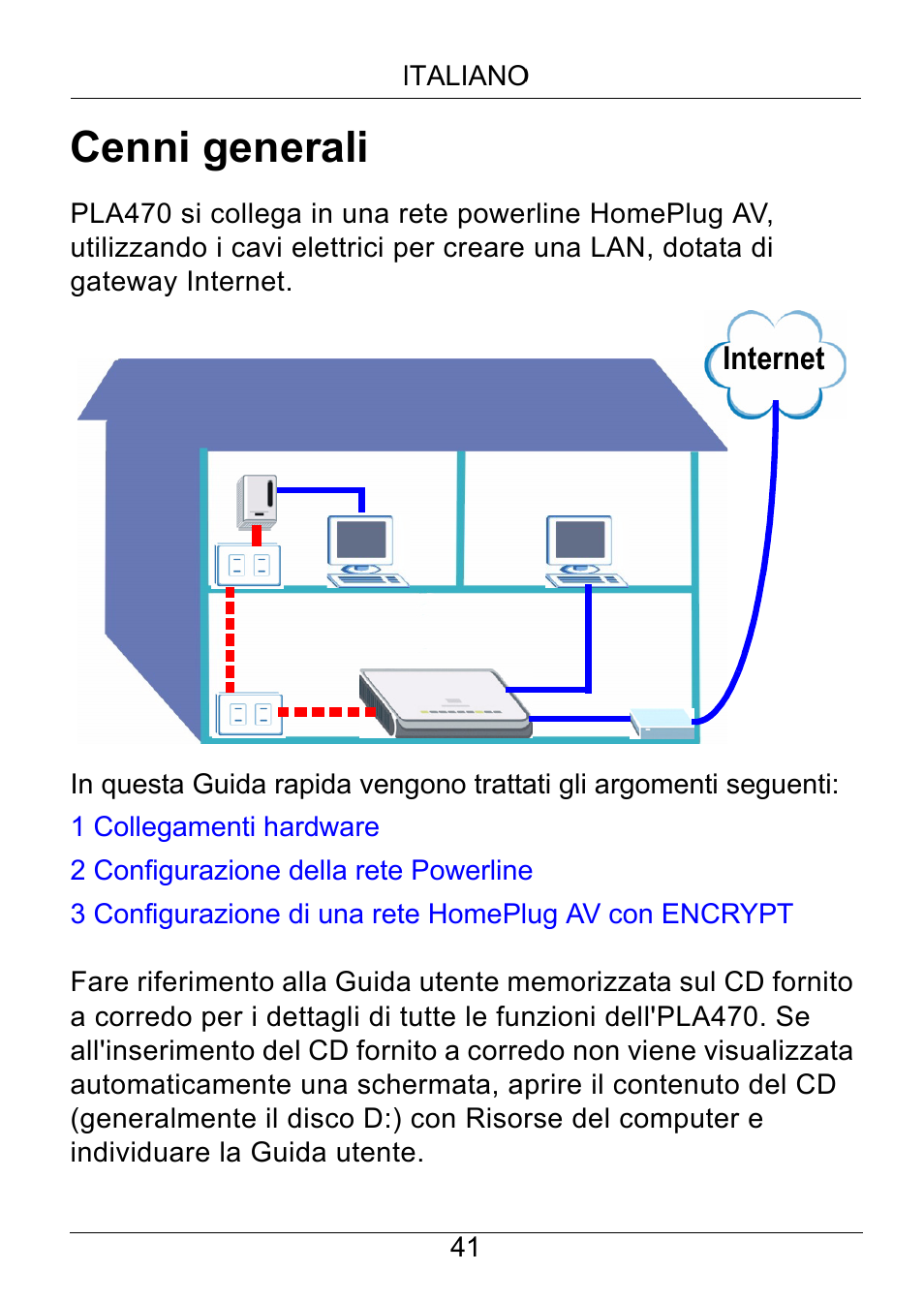 Italiano, Cenni generali | ZyXEL Communications PLA470 Series User Manual | Page 41 / 58