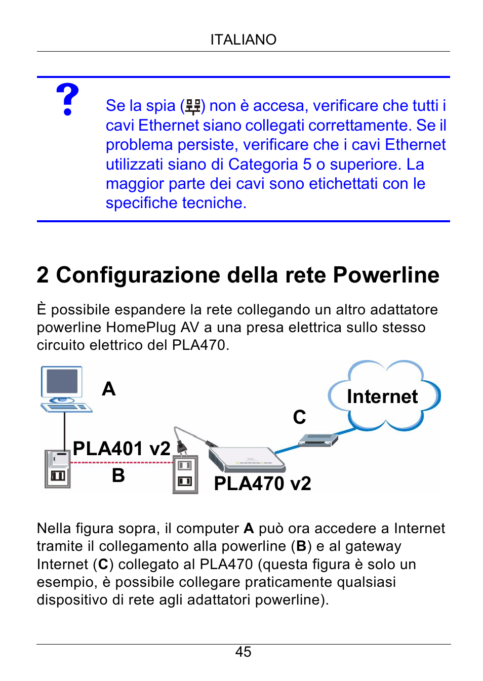 2 configurazione della rete powerline | ZyXEL Communications PLA470 Series User Manual | Page 45 / 58