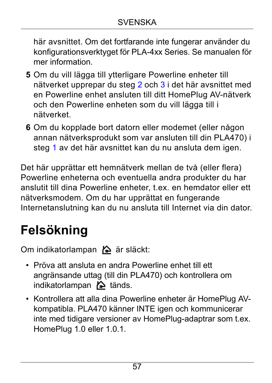 Felsökning | ZyXEL Communications PLA470 Series User Manual | Page 57 / 58