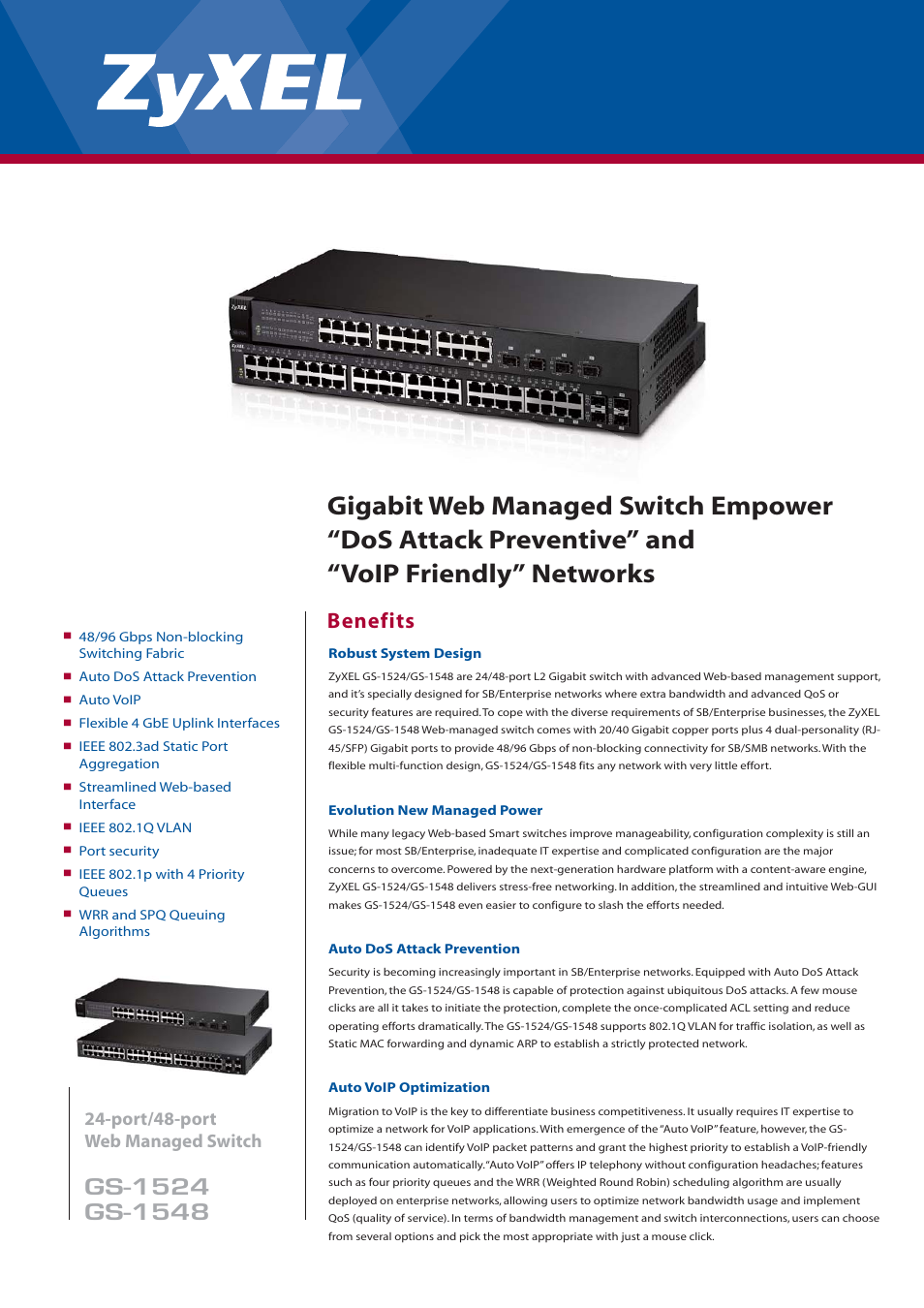 ZyXEL Communications GS-1548 User Manual | 2 pages