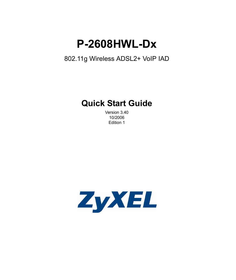 ZyXEL Communications P-2608HWL-DX User Manual | 8 pages