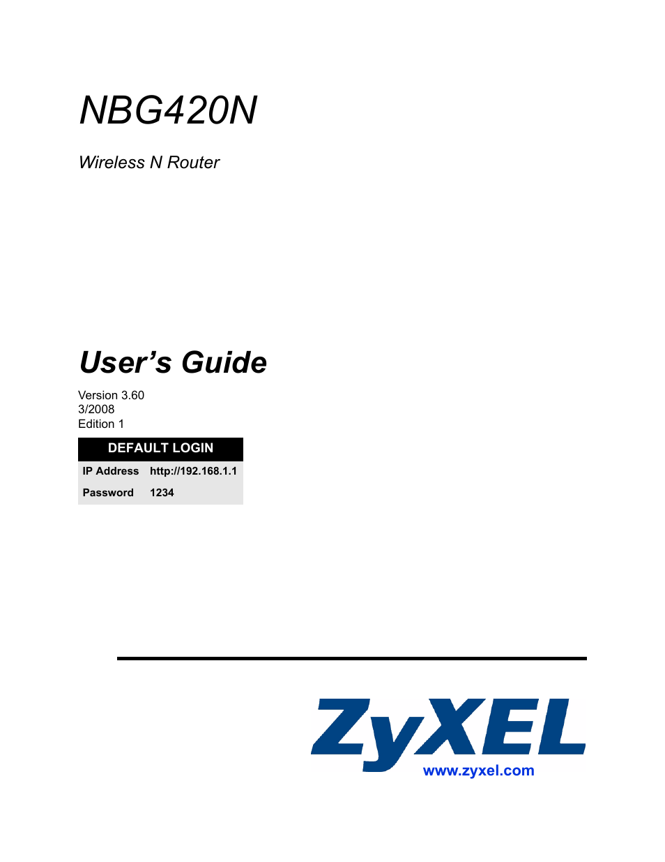 ZyXEL Communications NBG420N User Manual | 340 pages