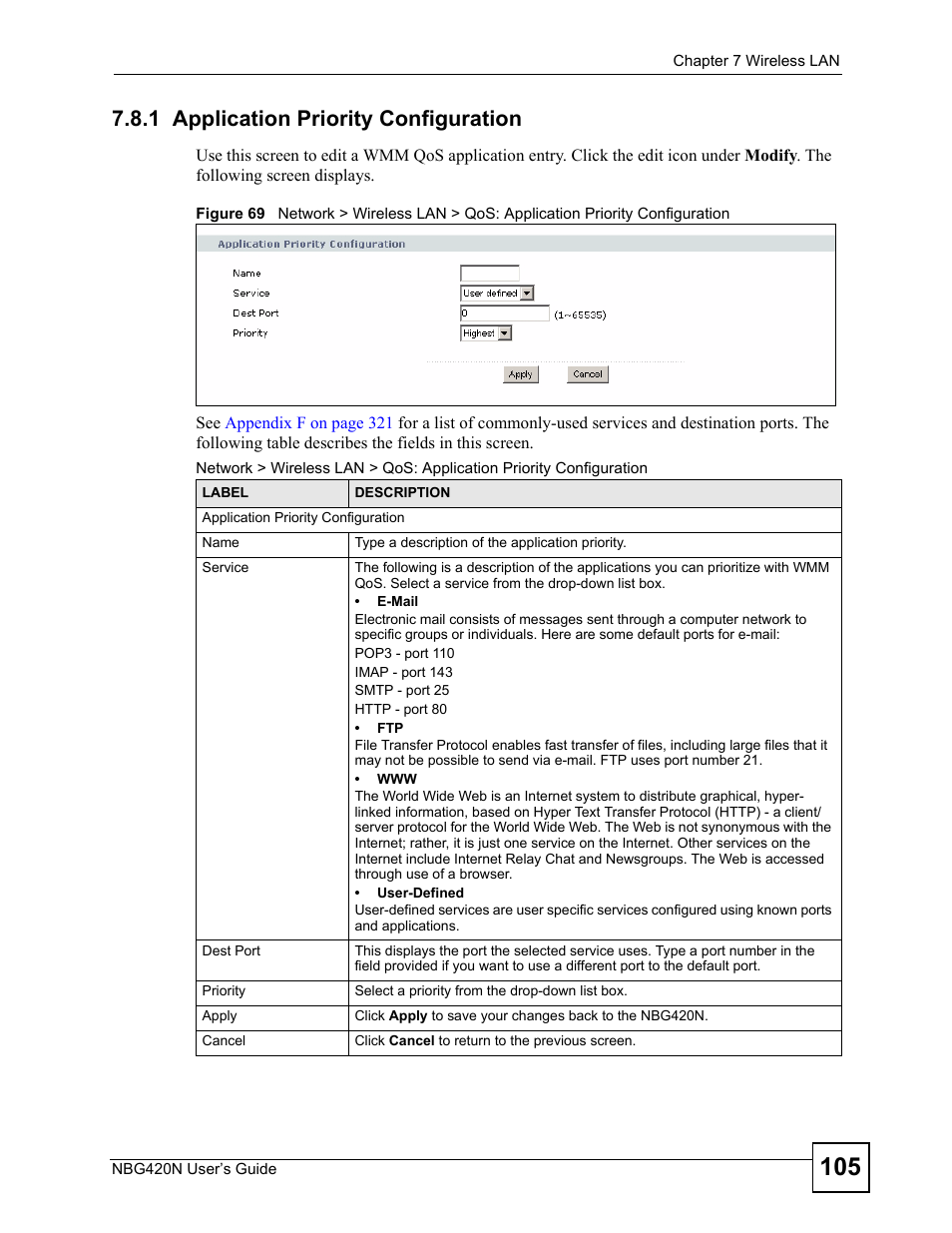1 application priority configuration | ZyXEL Communications NBG420N User Manual | Page 105 / 340