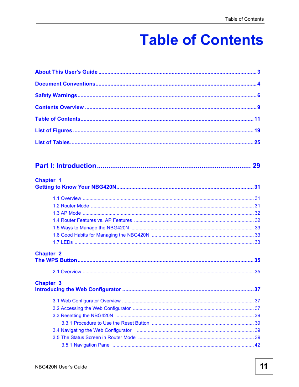 ZyXEL Communications NBG420N User Manual | Page 11 / 340