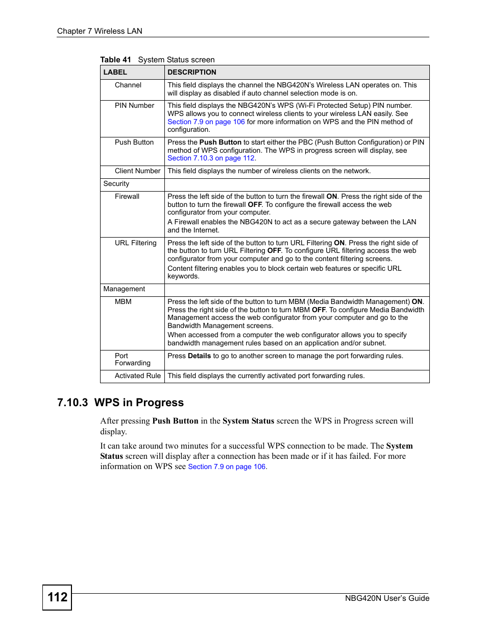 3 wps in progress | ZyXEL Communications NBG420N User Manual | Page 112 / 340