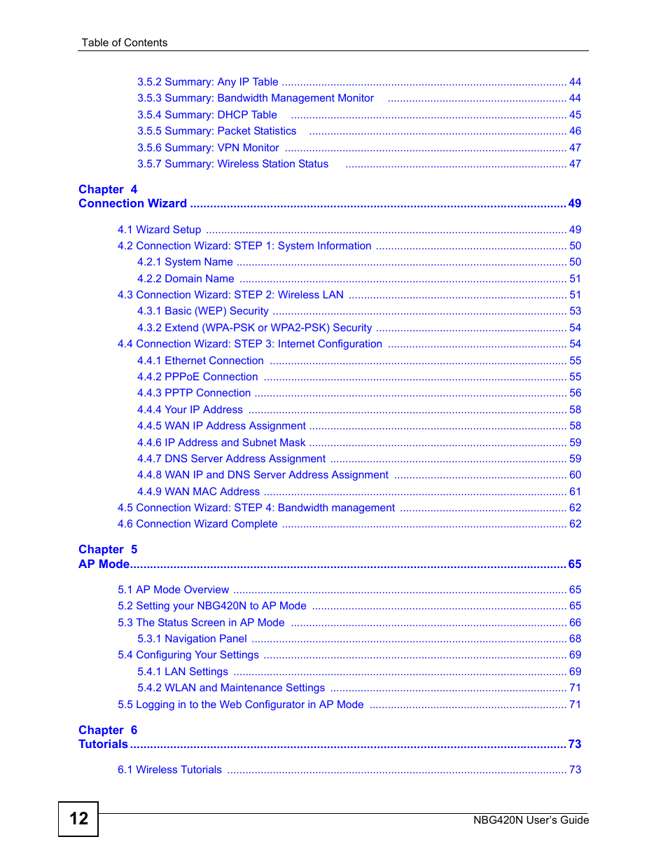 ZyXEL Communications NBG420N User Manual | Page 12 / 340