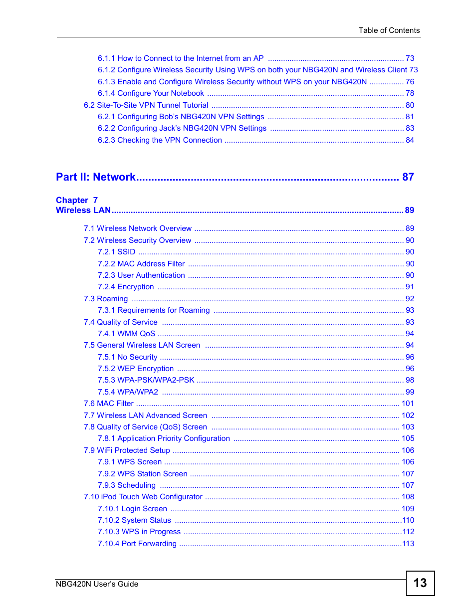 Part ii: network | ZyXEL Communications NBG420N User Manual | Page 13 / 340