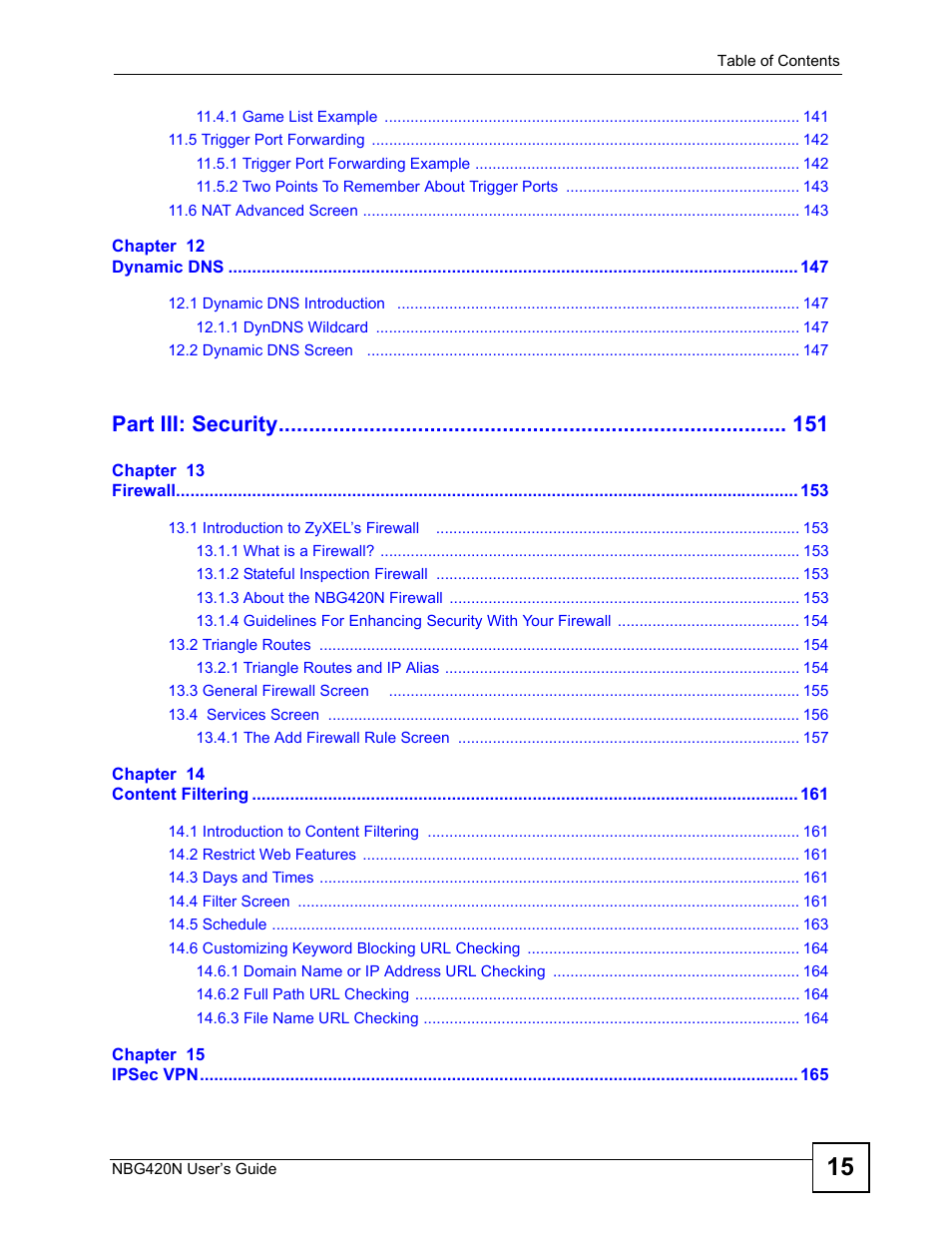 Part iii: security | ZyXEL Communications NBG420N User Manual | Page 15 / 340