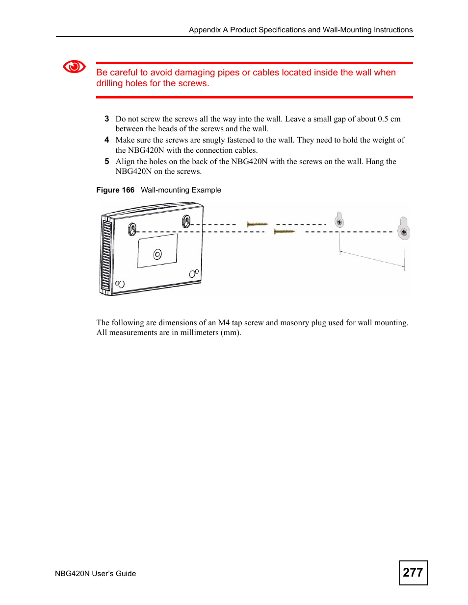 Figure 166 wall-mounting example | ZyXEL Communications NBG420N User Manual | Page 277 / 340