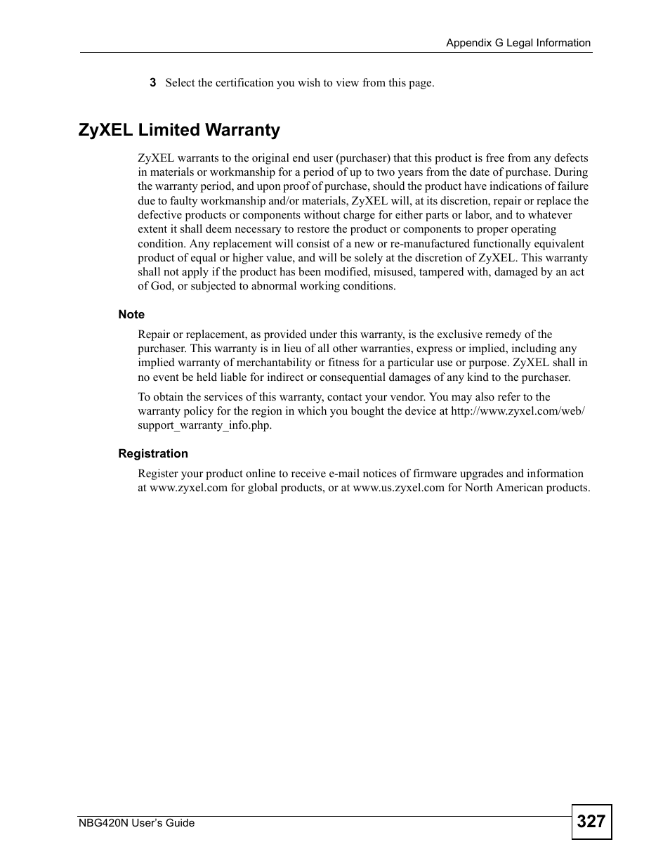 Zyxel limited warranty | ZyXEL Communications NBG420N User Manual | Page 327 / 340