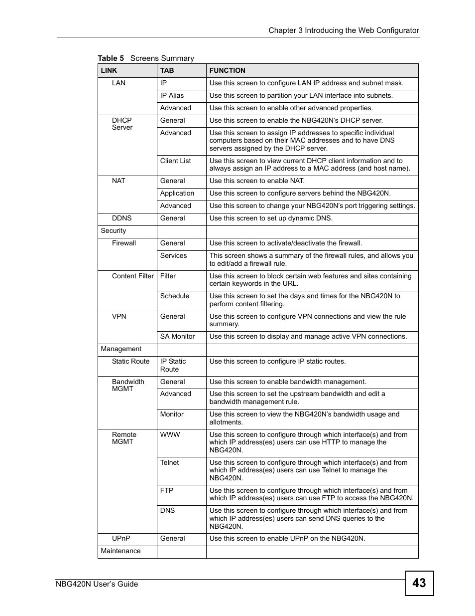 ZyXEL Communications NBG420N User Manual | Page 43 / 340