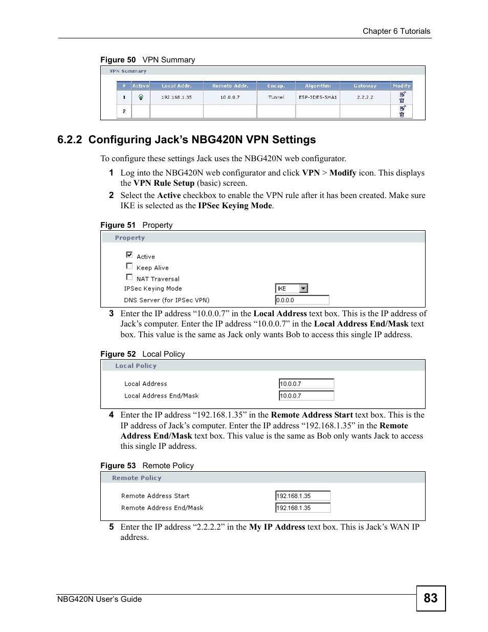 2 configuring jack’s nbg420n vpn settings | ZyXEL Communications NBG420N User Manual | Page 83 / 340