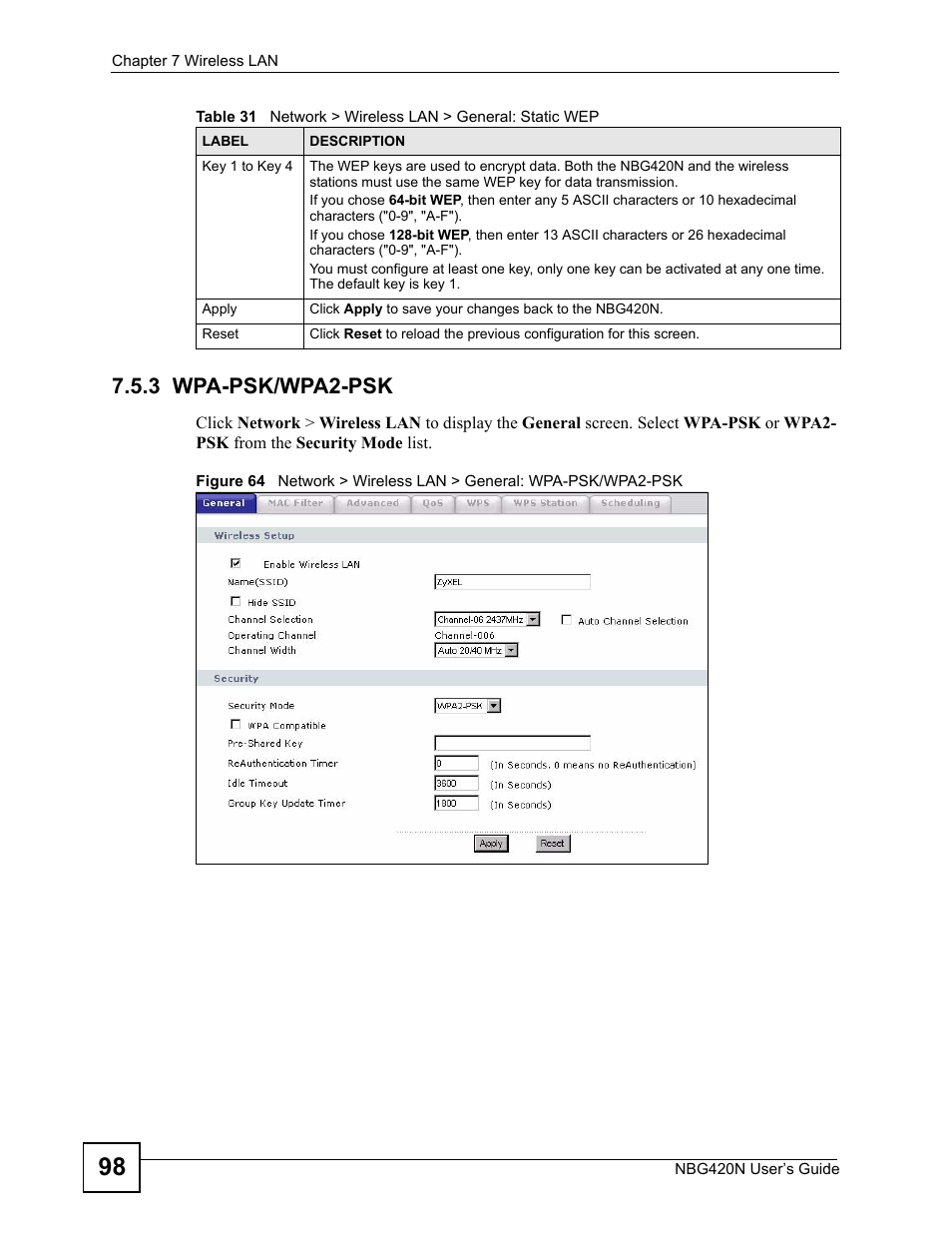 3 wpa-psk/wpa2-psk | ZyXEL Communications NBG420N User Manual | Page 98 / 340