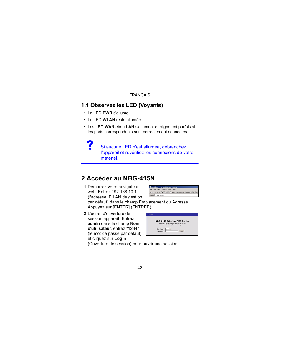 2 accéder au nbg-415n | ZyXEL Communications Draft 802.11n Wireless Broadband 1-NBG-415N User Manual | Page 43 / 109