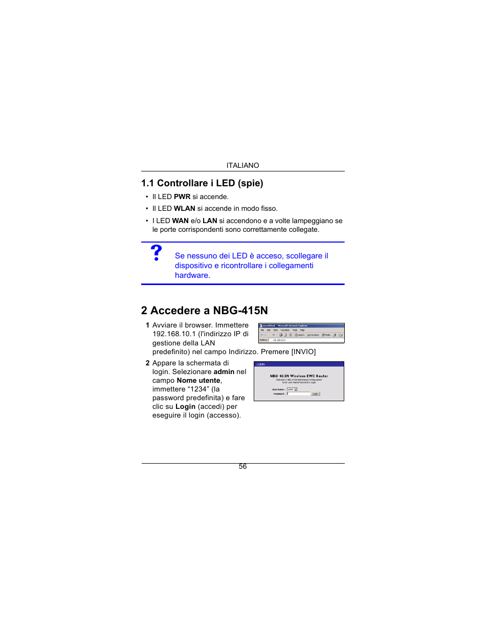 2 accedere a nbg-415n | ZyXEL Communications Draft 802.11n Wireless Broadband 1-NBG-415N User Manual | Page 57 / 109