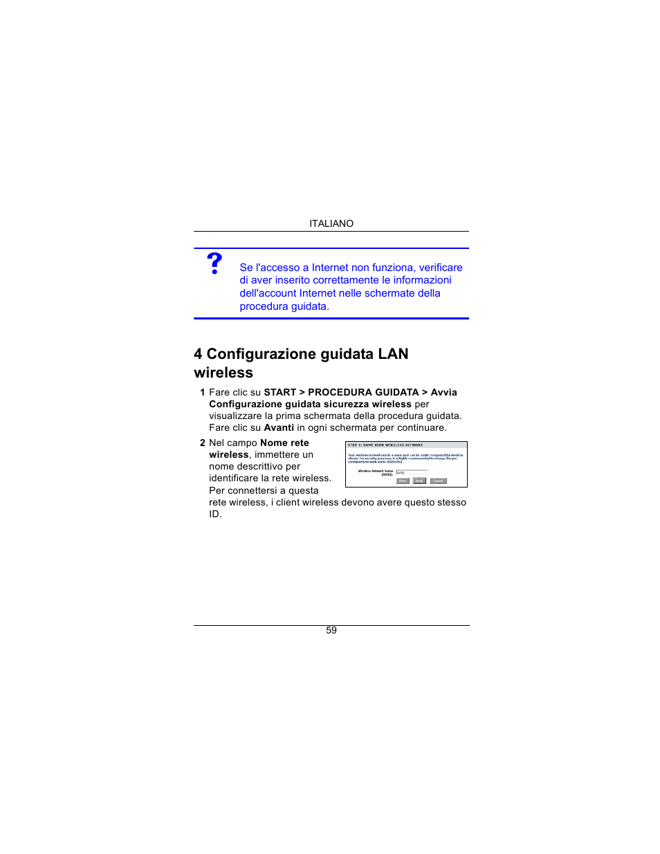 4 configurazione guidata lan wireless | ZyXEL Communications Draft 802.11n Wireless Broadband 1-NBG-415N User Manual | Page 60 / 109