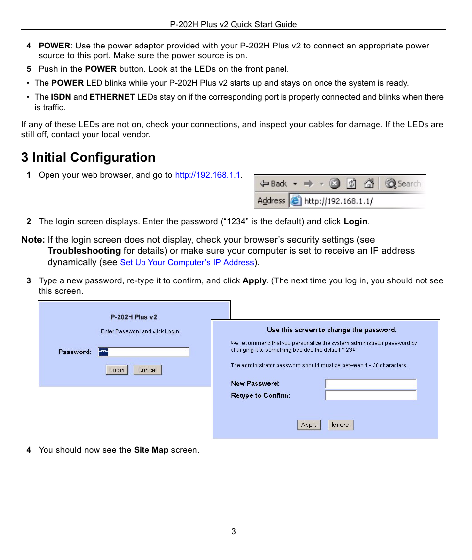 3 initial configuration | ZyXEL Communications P-202H Plus v2 User Manual | Page 3 / 8