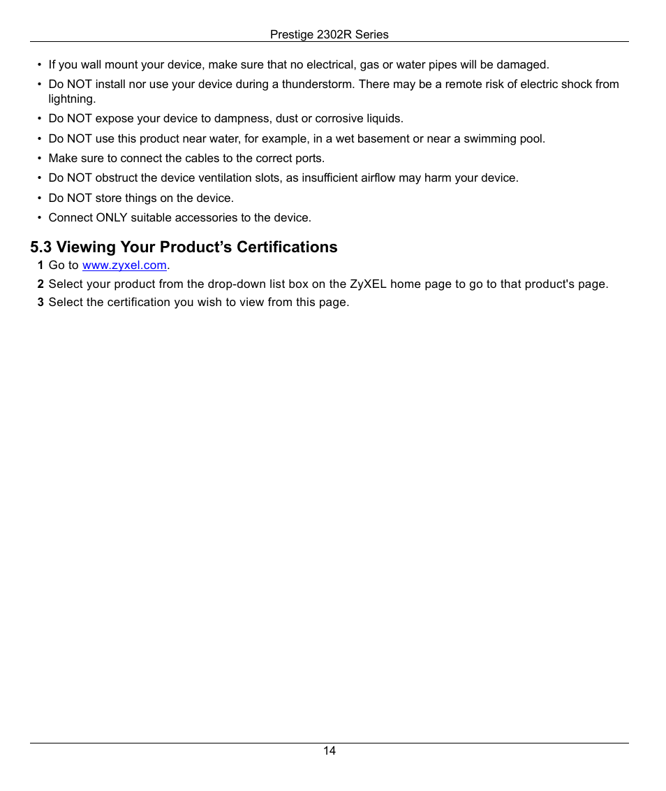 3 viewing your product’s certifications | ZyXEL Communications Prestige 2302R User Manual | Page 14 / 14