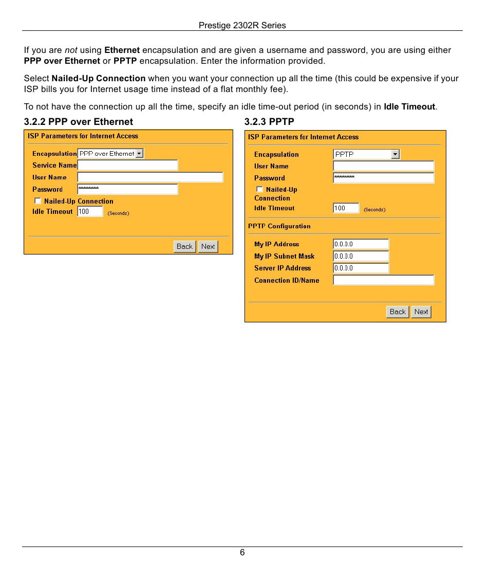 2 ppp over ethernet, 3 pptp | ZyXEL Communications Prestige 2302R User Manual | Page 6 / 14