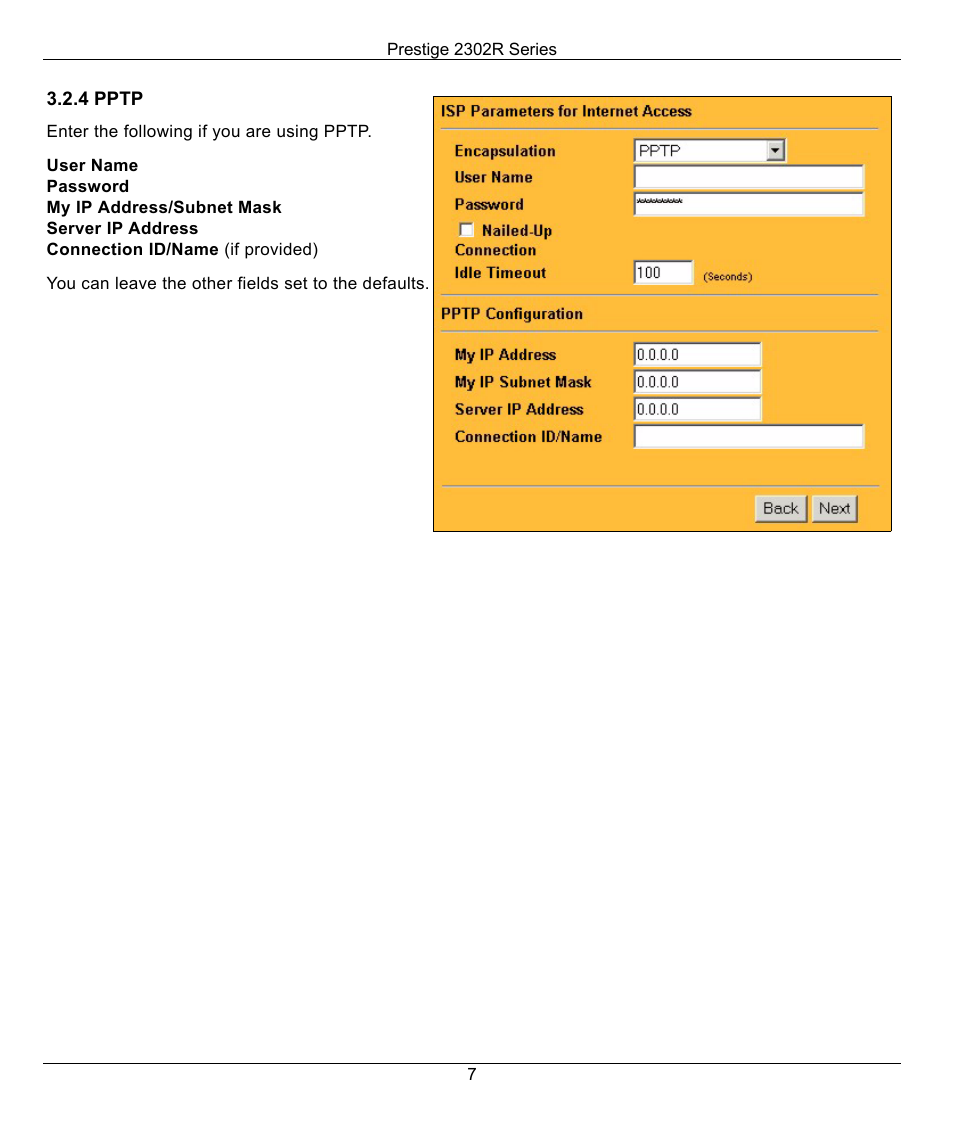 4 pptp | ZyXEL Communications Prestige 2302R User Manual | Page 7 / 14