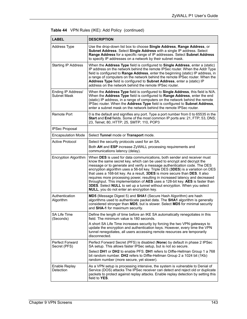 ZyXEL Communications ZyXEL ZyWALL P1 User Manual | Page 144 / 369