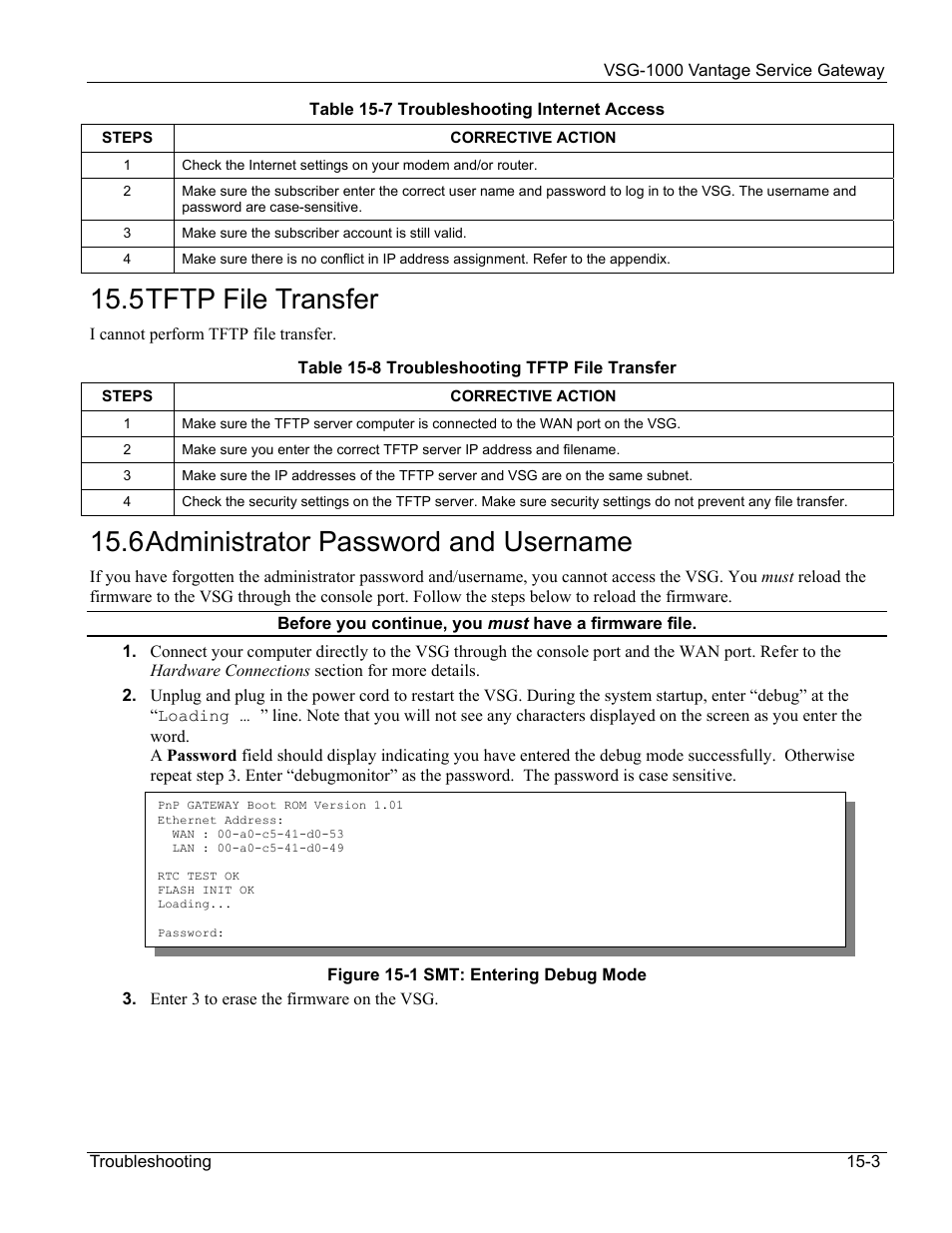 Tftp file transfer, Administrator password and username, 5 tftp file transfer | 6 administrator password and username | ZyXEL Communications ZyXEL Vantage VSG-1000 User Manual | Page 103 / 131