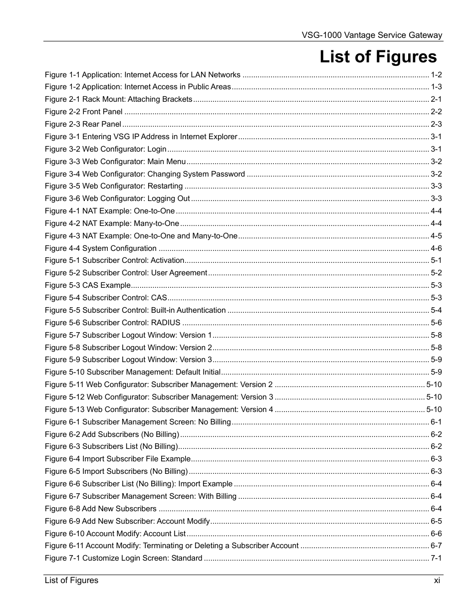 List of figures | ZyXEL Communications ZyXEL Vantage VSG-1000 User Manual | Page 11 / 131