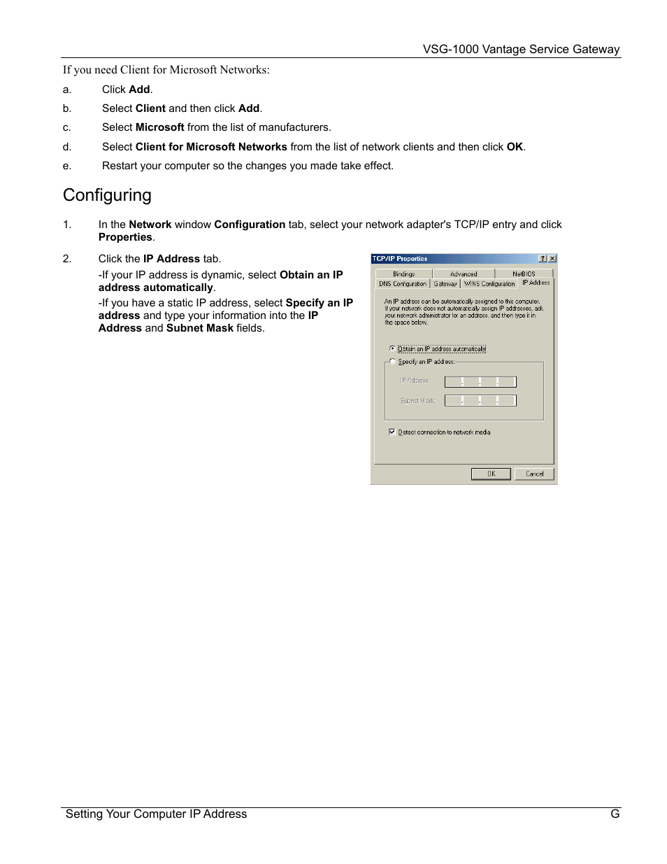 Configuring | ZyXEL Communications ZyXEL Vantage VSG-1000 User Manual | Page 113 / 131