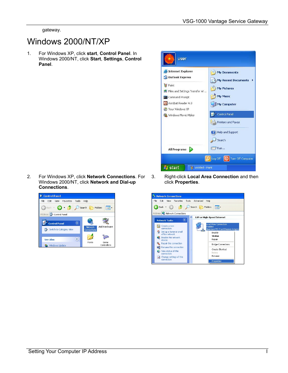 Windows 2000/nt/xp | ZyXEL Communications ZyXEL Vantage VSG-1000 User Manual | Page 115 / 131
