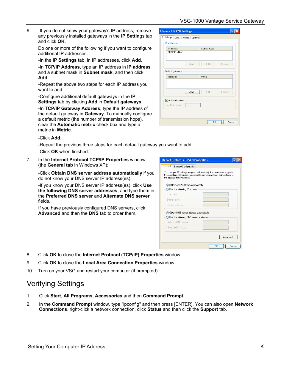 Verifying settings | ZyXEL Communications ZyXEL Vantage VSG-1000 User Manual | Page 117 / 131